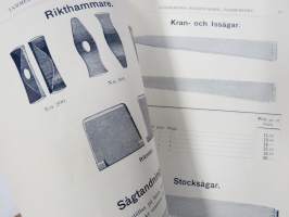 Tammerfors Maskinfabrik Ab / Tampereen Konetehtaan Oy Sommers, Af Hällström &amp; Waldens - Priskurant sågar, maskinbett m. f.l. tillverkningar -kuvasto / hinnasto