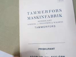 Tammerfors Maskinfabrik Ab / Tampereen Konetehtaan Oy Sommers, Af Hällström &amp; Waldens - Priskurant sågar, maskinbett m. f.l. tillverkningar -kuvasto / hinnasto
