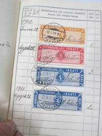 Postisäästöpankki Suomessa - Postsparbanken i Finland / Säästökirja - Motbok sarja I nr 65218, Rasle, 1902-03 - 4 kpl säästömerkkejä leimattu "Raivola"