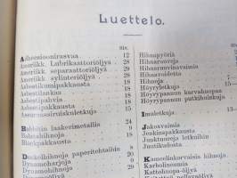 Hintaluettelo Axel Sevónilta konehihnoille, teknisille kumitavaroille, konetarpeille,letkuille... 1898 -tuoteluettelo, tämä kappale "Kymmene Aktiebolag" nimetty