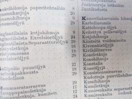 Hintaluettelo Axel Sevónilta konehihnoille, teknisille kumitavaroille, konetarpeille,letkuille... 1898 -tuoteluettelo, tämä kappale "Kymmene Aktiebolag" nimetty