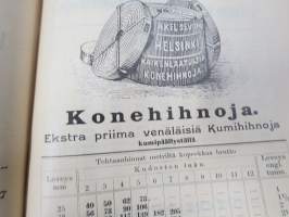 Hintaluettelo Axel Sevónilta konehihnoille, teknisille kumitavaroille, konetarpeille,letkuille... 1898 -tuoteluettelo, tämä kappale "Kymmene Aktiebolag" nimetty