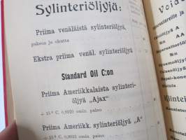 Hintaluettelo Axel Sevónilta konehihnoille, teknisille kumitavaroille, konetarpeille,letkuille... 1898 -tuoteluettelo, tämä kappale "Kymmene Aktiebolag" nimetty