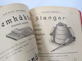 Hintaluettelo Axel Sevónilta konehihnoille, teknisille kumitavaroille, konetarpeille,letkuille... 1898 -tuoteluettelo, tämä kappale "Kymmene Aktiebolag" nimetty