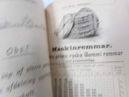 Hintaluettelo Axel Sevónilta konehihnoille, teknisille kumitavaroille, konetarpeille,letkuille... 1898 -tuoteluettelo, tämä kappale "Kymmene Aktiebolag" nimetty