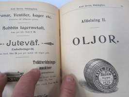 Hintaluettelo Axel Sevónilta konehihnoille, teknisille kumitavaroille, konetarpeille,letkuille... 1898 -tuoteluettelo, tämä kappale "Kymmene Aktiebolag" nimetty
