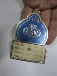 Asu -hintalappu / tuotetietolappu, merkin valmistaja Herman Mattsson Korkokuvapaino &amp; Pussitehdas, Vaasa