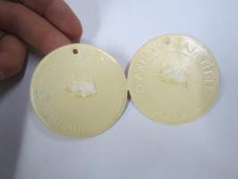 Friitalan Nahka Oy, Ulvila -hintalappu / tuotetietolappu, merkin valmistaja Herman Mattsson Korkokuvapaino &amp; Pussitehdas, Vaasa