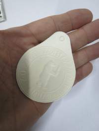 Rauman Nahkatehdas Oy -hintalappu / tuotetietolappu, merkin valmistaja Herman Mattsson Korkokuvapaino &amp; Pussitehdas, Vaasa