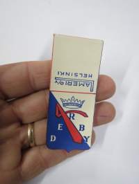 Derby Solmiot - Lameri Oy -hintalappu / tuotetietolappu, merkin valmistaja Herman Mattsson Korkokuvapaino &amp; Pussitehdas, Vaasa