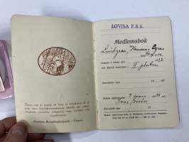 Lovisa FBK Medlemsbok Hemming Cyrus Lindgren, boken utgiven 1938 -Loviisa Vapaapalokunta, jäsenkirja