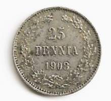 25 penniä  1908 hopeaa
