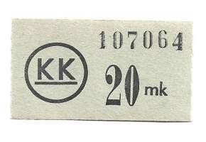KK Kulutuskuntien Osuusliike   20 mk  tilapäinen maksuväline