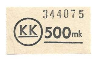 KK Kulutuskuntien Osuusliike   500 mk  tilapäinen maksuväline