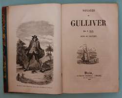 Voyages de Gulliver.  ( Keräilyharvinaisuudet 1800-luku, kohtalaisen harvinainen, French 1846 illustrated edition, half leather binding, )