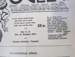 Ovela 1914 nr 8-9 -rautatieläisaiheinen pilalehti, ilmestynyt Terijoella