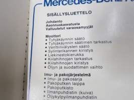 Mercedes-Benz asennusohje 1984 -henkilöautojen omatoimisen huollon, osien ja komponenttien tarkastusohjeiden, säätöjen yms. ohjekirja