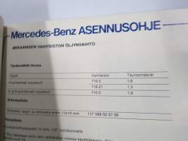 Mercedes-Benz asennusohje 1984 -henkilöautojen omatoimisen huollon, osien ja komponenttien tarkastusohjeiden, säätöjen yms. ohjekirja