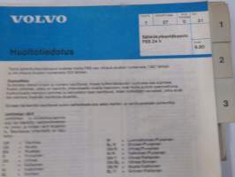 Volvo kuorma-autojen tekniset tiedot -kansio, sisältää myös tyyppikatsastustodistuksia, huoltotiedotuksia ym. ison määrän