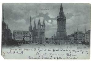 Gruss aus Halle kuutamokortti postikortti  paikkakuntapostikortti  kulkenut 1898