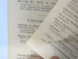 Luettelo Lääkäreistä, Hammaslääkäreistä, Eläinlääkäreistä, Kätilöistä ja Apteekeista Turussa 1914 - Förteckning över Läkare, Tandläkare, Veterinärer, Barnmorskor...