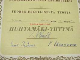 Huhtamäki-Yhtymä, Tauno Vainio, 1971, 10-vuotis ansiomerkin myöntökirja