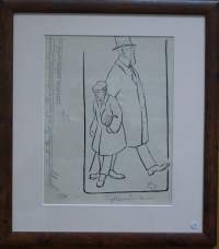 Alexander Paischeff, "Professorin luo "   tussipiirros  sign AP-13 43x38 cm kehystetty  Ampiaisen alkuperäispiirros