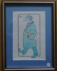 Alexander Paischeff, "Musiikkimiehiä"   väritetty tussipiirros  sign AP-12, 25x20 cm kehystetty  Ampiaisen alkuperäispiirros