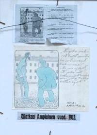 Alexander Paischeff, "Viipurissa"   väritetty tussipiirros  sign AP-11, 25x20 cm kehystetty  Ampiaisen alkuperäispiirros