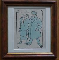 Alexander Paischeff, "Paseeraus"   väritetty tussipiirros  sign AP-11, 20x20 cm kehystetty  Ampiaisen alkuperäispiirros