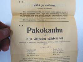 Elävienkuvienteatteri Helikon, Hanko -mainos / käsiohjelma, esitys ollut 19.11.1916; Pikku paljasjalkainen 215 metriä Kalemfilmi / Raha ja rakkaus 600 metriä...
