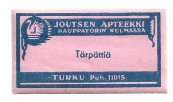 Tärpättiä  - Joutsen Apteekki Turku     lääke-etiketti, apteekkietiketti, tuote-etiketti, etiketti