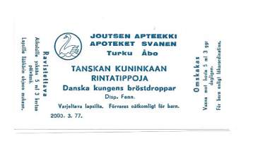 Tanskan Kuninkaan rintatippoja - Joutsen Apteekki Turku     lääke-etiketti, apteekkietiketti, tuote-etiketti, etiketti