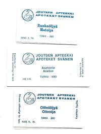 Joutsen Apteekki Turku     lääke-etiketti, apteekkietiketti, tuote-etiketti, etiketti 3 eril