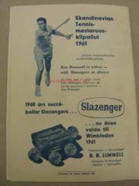Tenniksen pohjoismaiset mestaruuskilpailut sisäkentillä 5-12.2.1961 -käsiohjelma