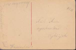 Onnittelukortti/ postikortti - Kukkasia. Annettu käteen. Uskonnollinen teksti.