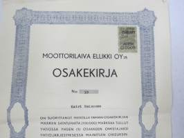 Moottorilaiva Ellikki Oy osakekirja nr 10 Katri Heinonen, 1 osake 100 000 mk, Pyhäranta 30.6.1961