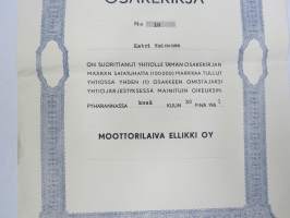 Moottorilaiva Ellikki Oy osakekirja nr 10 Katri Heinonen, 1 osake 100 000 mk, Pyhäranta 30.6.1961