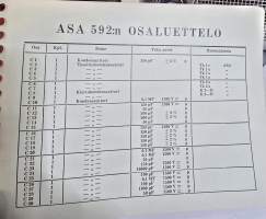 Asa  592 radio vastaanotin  osaluettelo.