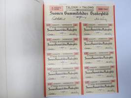 Suomen Gummitehdas Osakeyhtiö (Nokia) osakekirja - aktiebrev 5 osaketta á 200 Smk - å 5 aktier á 200 Fmk, 5 000 mk, Helsinki 1935, blanco, makuleras -merkitty