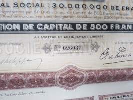 Imatra Sociéte Anonyme pour la Production et la Distribution de lÉnergie Electrique - Action ordinarie, nr 026037 -osakekirja / share certificate