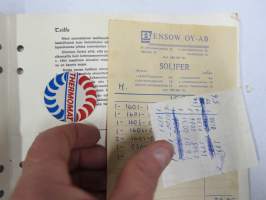 Solifer Export / Speed Thermomat käsikirja - käyttöohjekirja - varaosaluettelo, mukana Bensow-kuitti, johon merkitty osia ja tämä ohjekirja sekä Thermomat -irtotarra