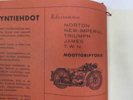 Moottoripyörien varaosia ja tarvikkeita 1939 Oy Arwidson Ab -hieno kuvitettu luettelo