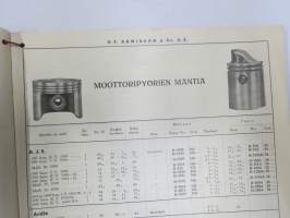 Moottoripyörien varaosia ja tarvikkeita 1939 Oy Arwidson Ab -hieno kuvitettu luettelo
