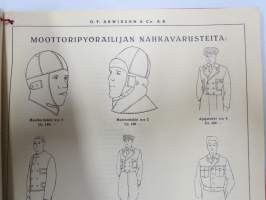 Moottoripyörien varaosia ja tarvikkeita 1939 Oy Arwidson Ab -hieno kuvitettu luettelo