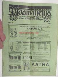 Maanviljelijä 1911 nr 5 sis. mm. G. Hartman / Lincoln lokomobiilit, Turun Rautateollisuus Oy lokomobiilit, puimakoneet -kuvalliset mainokset