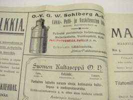 Maanviljelijä 1911 nr 5 sis. mm. G. Hartman / Lincoln lokomobiilit, Turun Rautateollisuus Oy lokomobiilit, puimakoneet -kuvalliset mainokset