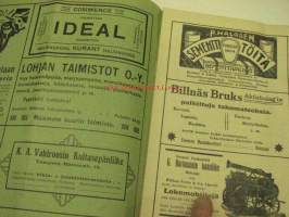 Maanviljelijä 1911 nr 9 sis. mm. G. Hartman / Lincoln lokomobiilit, Turun Rautateollisuus Oy lokomobiilit, puimakoneet, Onkilahden Konepaja Oy lokomobiilit