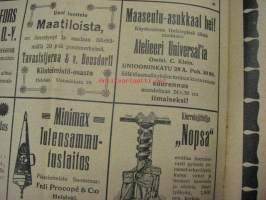 Maanviljelijä 1911 nr 9 sis. mm. G. Hartman / Lincoln lokomobiilit, Turun Rautateollisuus Oy lokomobiilit, puimakoneet, Onkilahden Konepaja Oy lokomobiilit