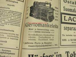 Maanviljelijä 1912 nr 9 sis. mm. G. Hartman / Lincoln lokomobiilit, Kone- ja Siltarakennus Oy kiertomankelit ym. -kuvalliset mainokset
